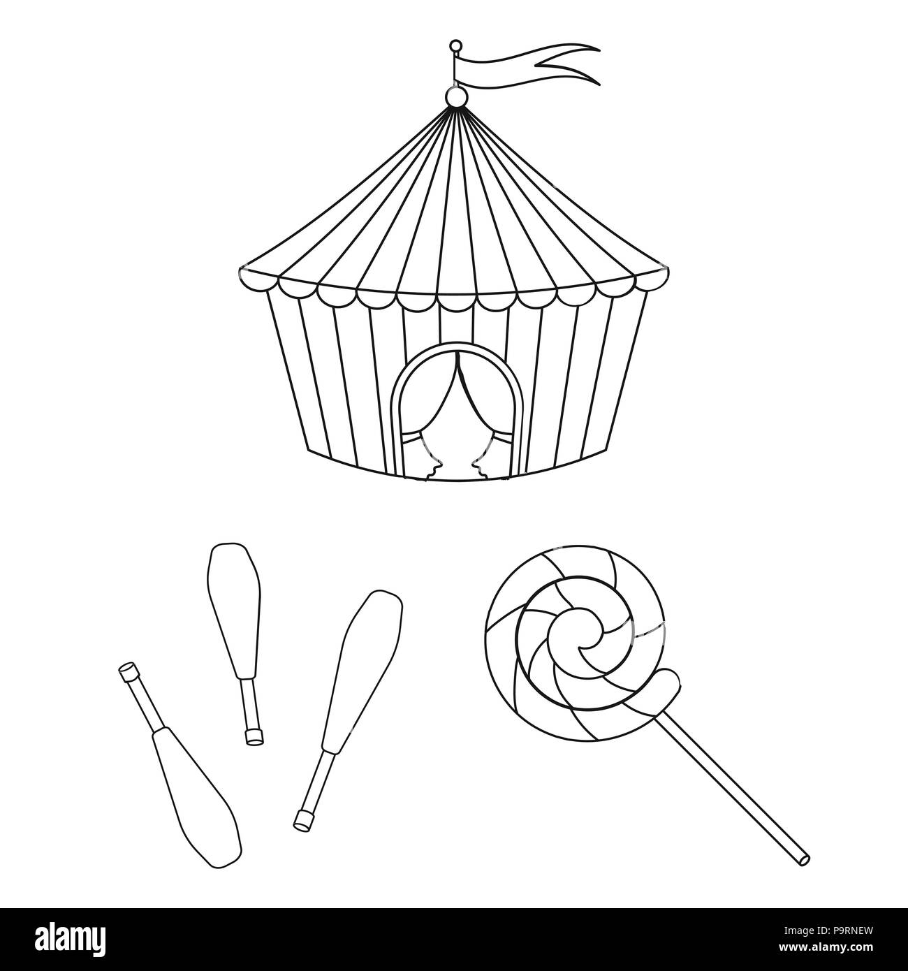 Circus et attributs contours icônes de collection set pour la conception. L'art du cirque symbole vecteur illustration de stock. Illustration de Vecteur