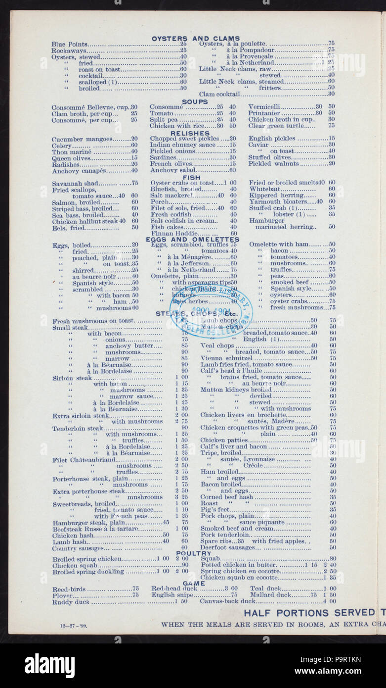 Tout usage 116 MENU (détenu par l'hôtel) NETHRLAND (at) "NEW YORK, NEW YORK" (hôtel ;) (NYPL)-272180-4000007117 Hades Banque D'Images