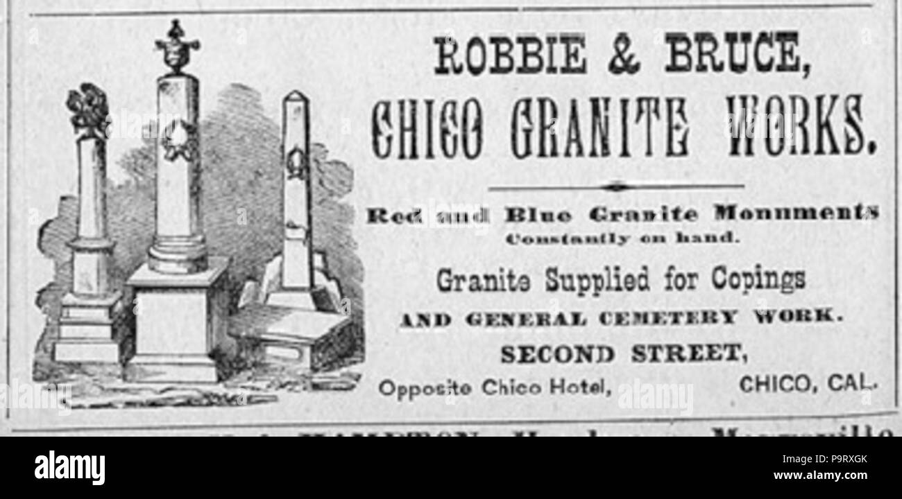 . Anglais : Il s'agit d'une image d'une petite annonce pour William Robbie's Chico travaille en marbre et granit. Avant 1926 305 granit et marbre Chico Banque D'Images