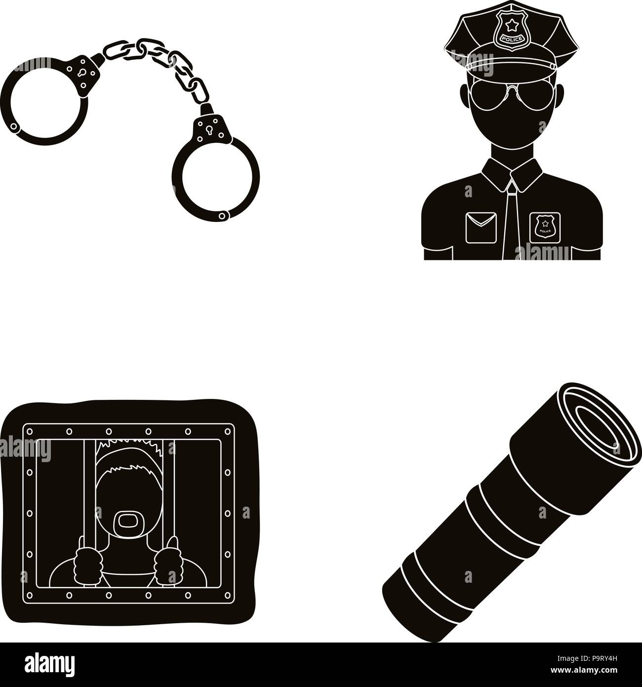 Attaquant,Black,chaîne,collection,crime,la discipline,lampe,icône,menottes,illustration,réseau,isolé,droit,logo,léger,metal,Police,municipal,policier,prison,prisonnier,Protection,service,set,signer,uniforme,symbole vecteur,armes,web,Travail,vecteurs vecteur, , Illustration de Vecteur