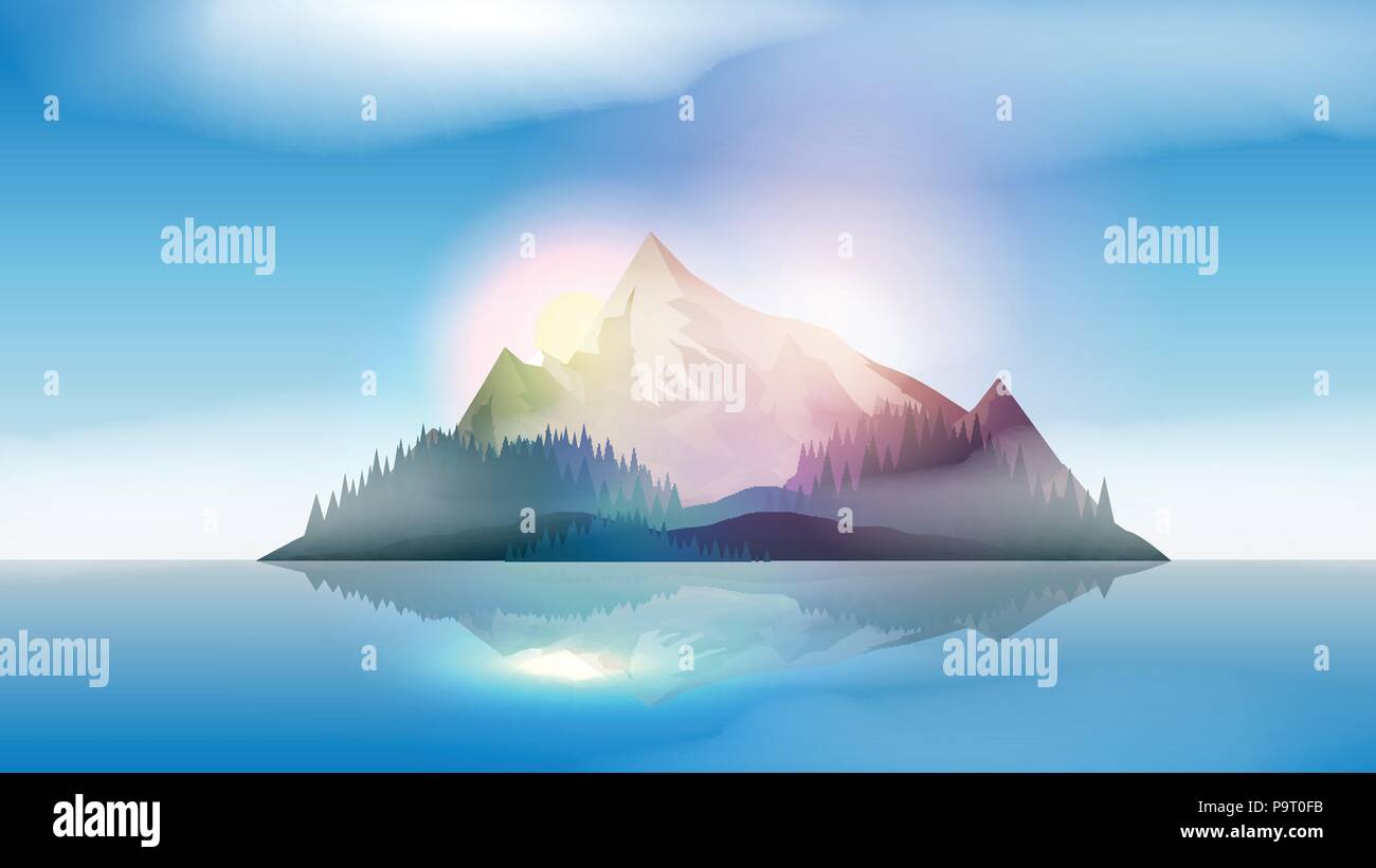 L'île de montagne Paysage dans la mer - Vector Illustration Illustration de Vecteur