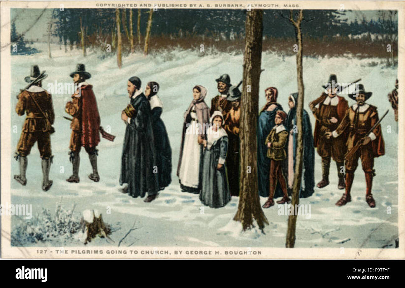 349 d'un copyright et publié par un S Burbank, 127, les pèlerins allant à l'Église, par George H Boughton (NPAR) 21949 Banque D'Images