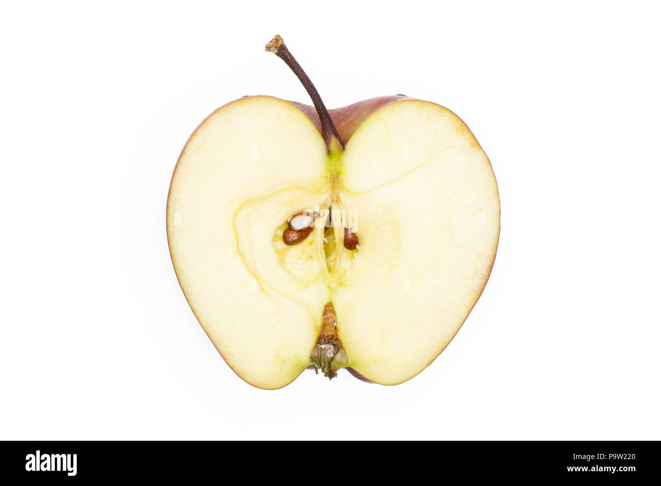 La pomme Red Delicious une demi-section flatlay isolé sur fond blanc Banque D'Images