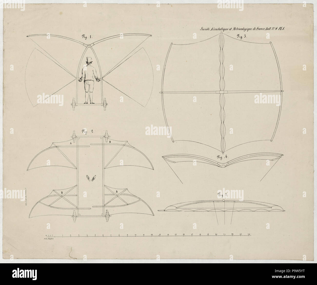 386 dessin de conception pour un homme-machine de pilotage, conçu par Sir George Cayley RCAC2002736609 Banque D'Images