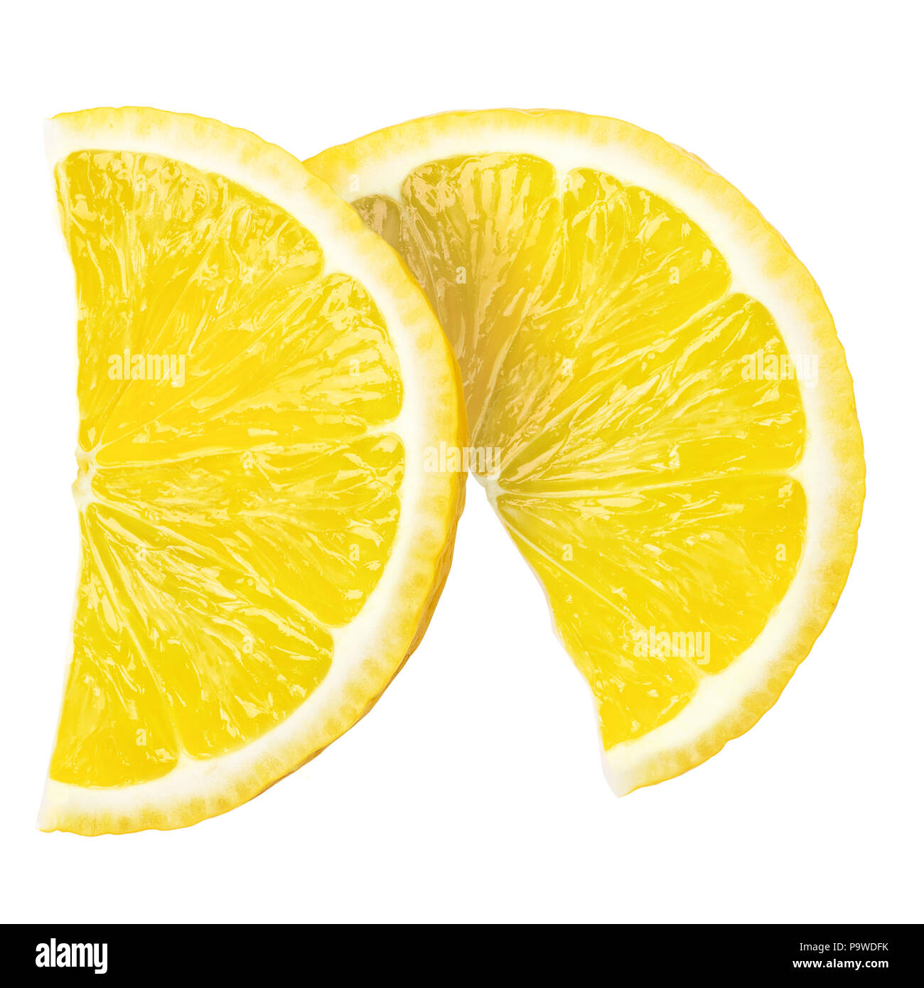 Deux rondelles de citron frais juteux, chemin, on white background Banque D'Images