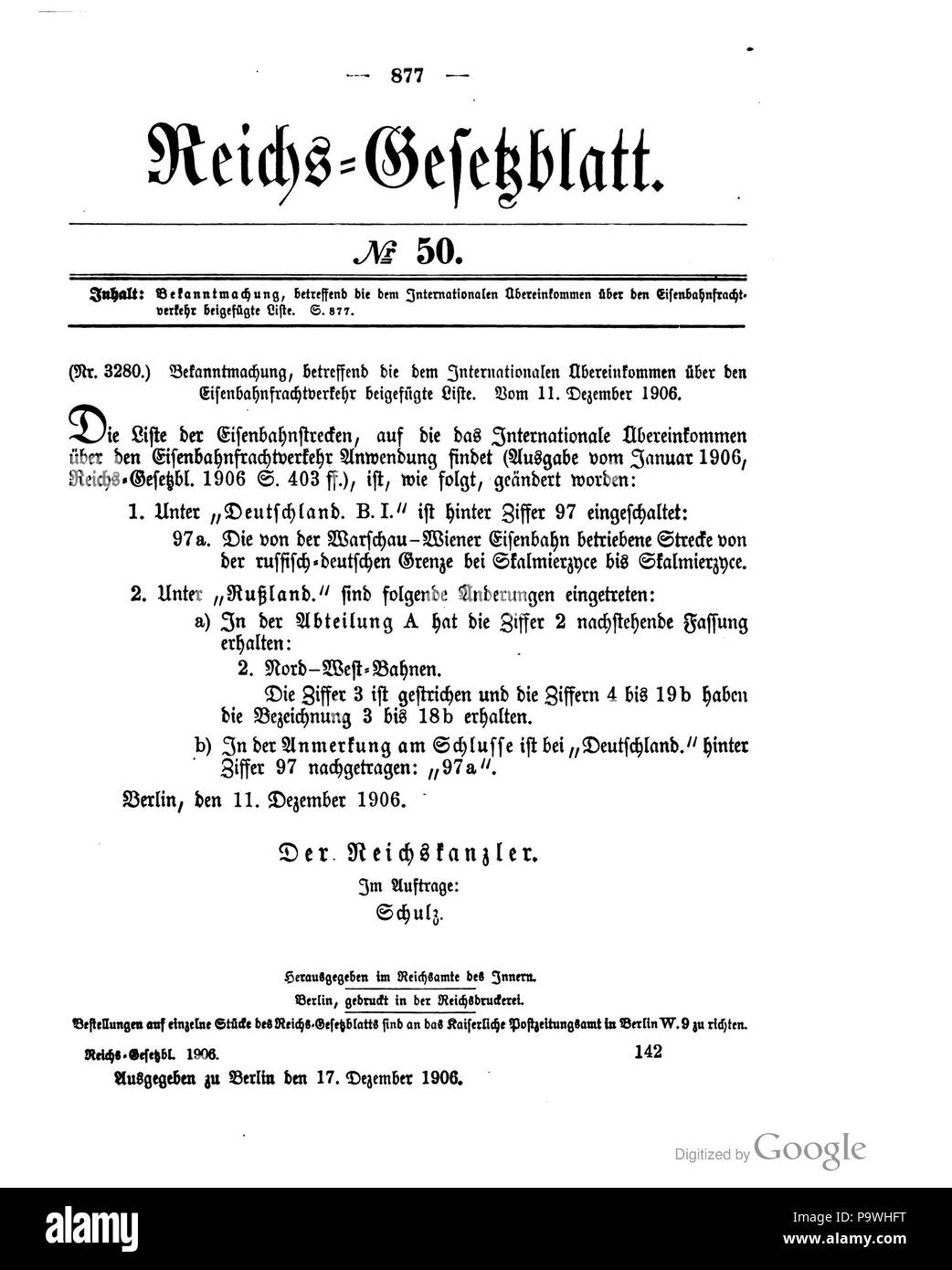 421 050 877 1906 Reichsgesetzblatt Deutsches Banque D'Images