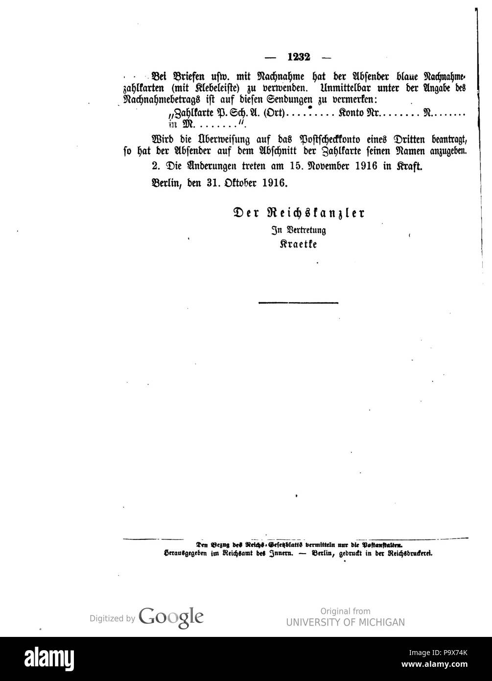 469 247 1232 Reichsgesetzblatt 1916 Deutsches Banque D'Images