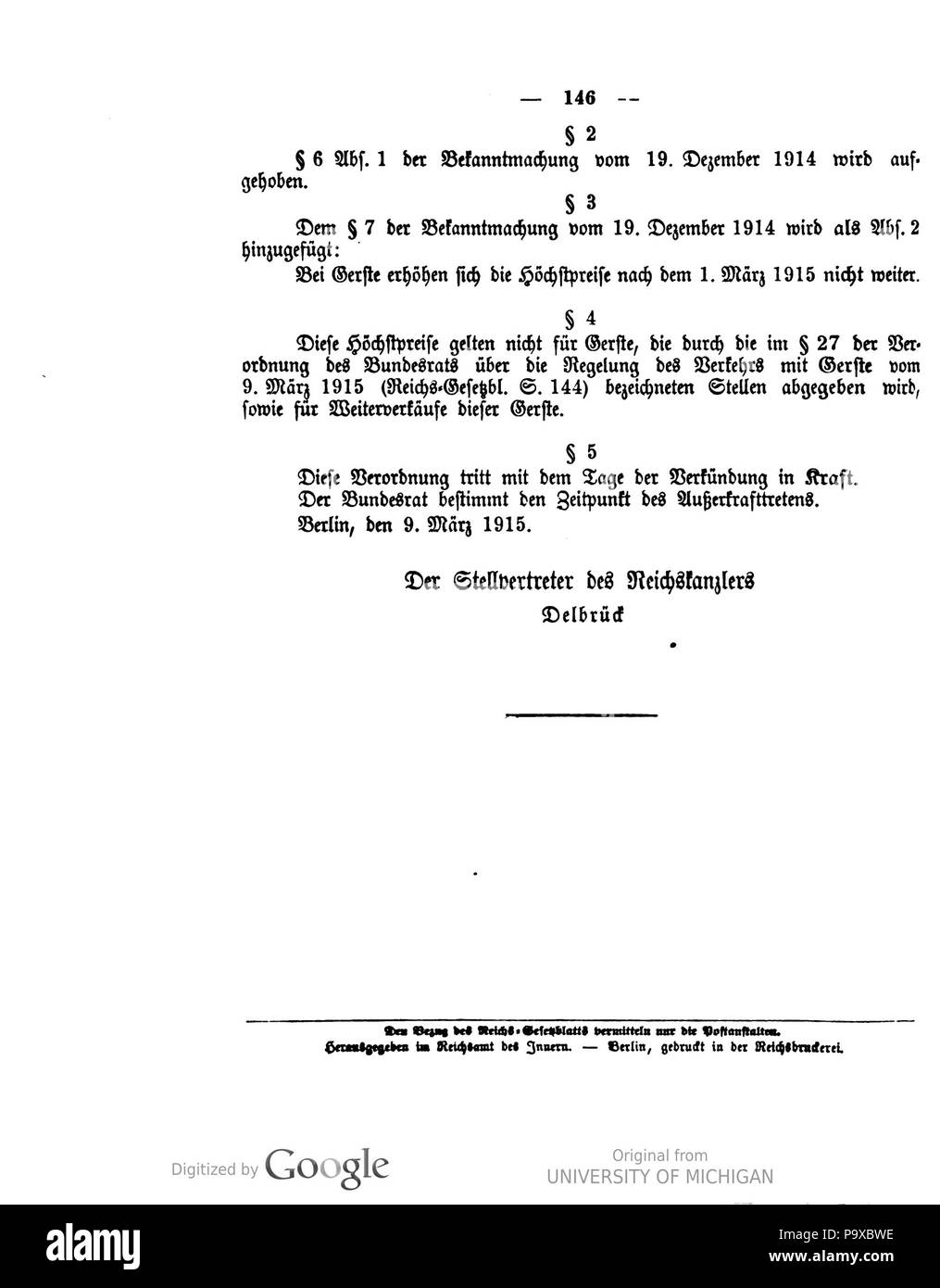 459 034 146 1915 Reichsgesetzblatt Deutsches Banque D'Images