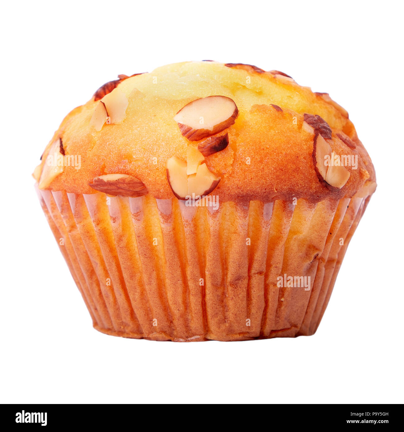 Muffin aux amandes gâteau tasse isolée Banque D'Images