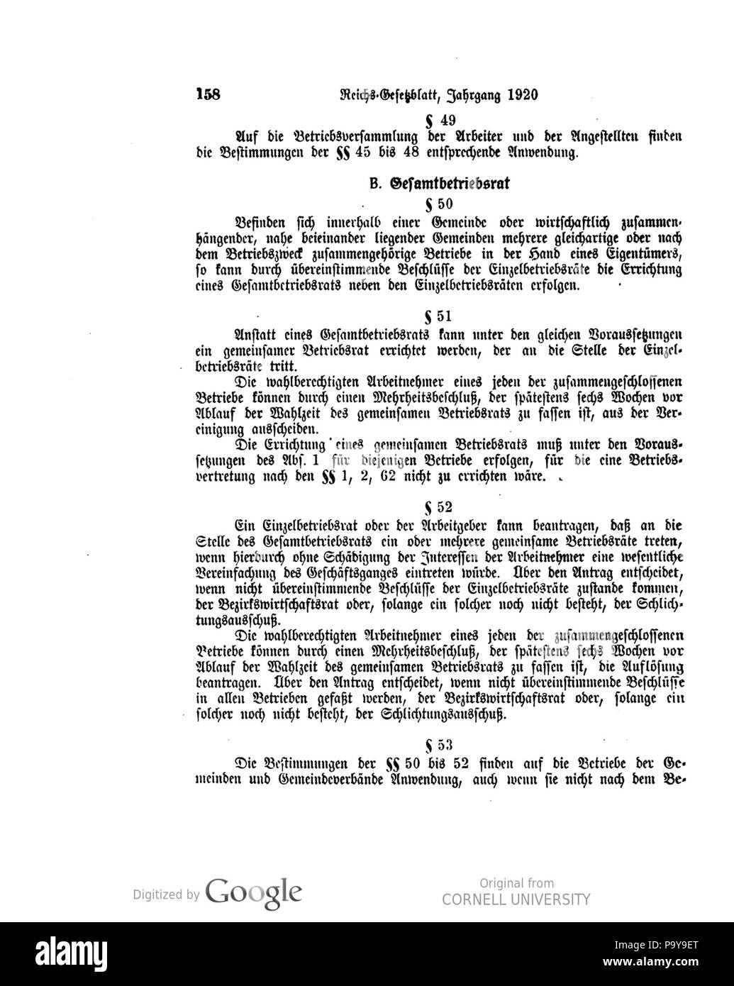 499 026 0158 1920 Reichsgesetzblatt Deutsches Banque D'Images