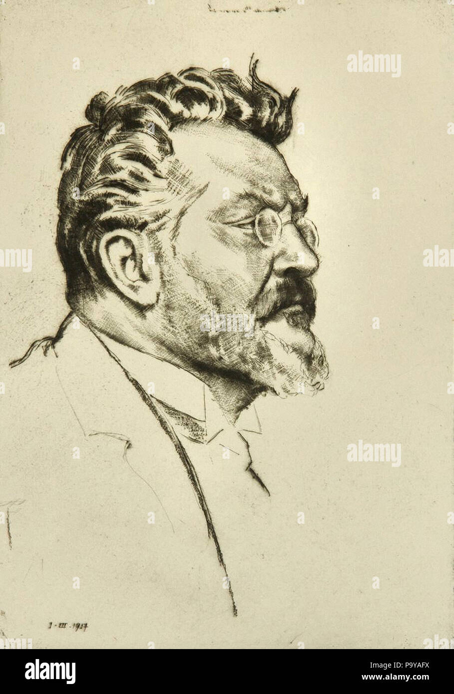 Emil Orlik - Portrait de Max Slevogt Banque D'Images