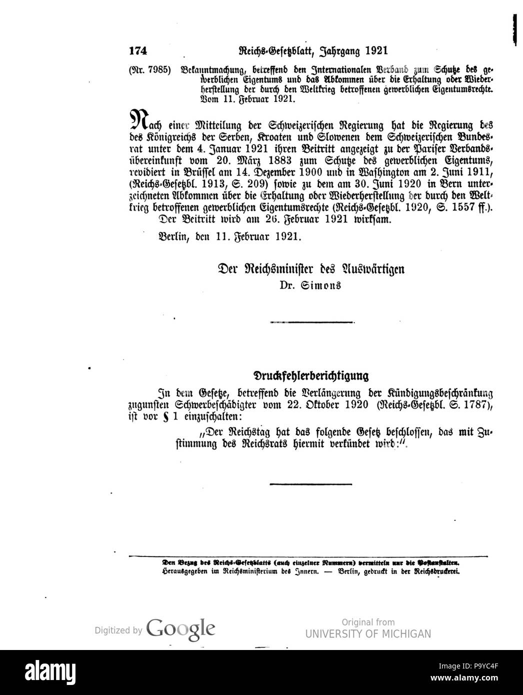 512 1921 018 0174 Reichsgesetzblatt Deutsches Banque D'Images