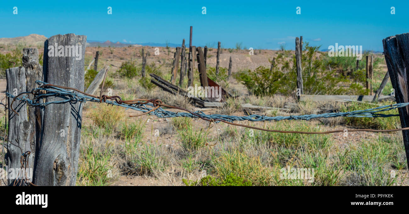 Du fil de fer barbelé à La Harmonia stocker dans le quartier historique de Castolon Big Bend National Park Banque D'Images