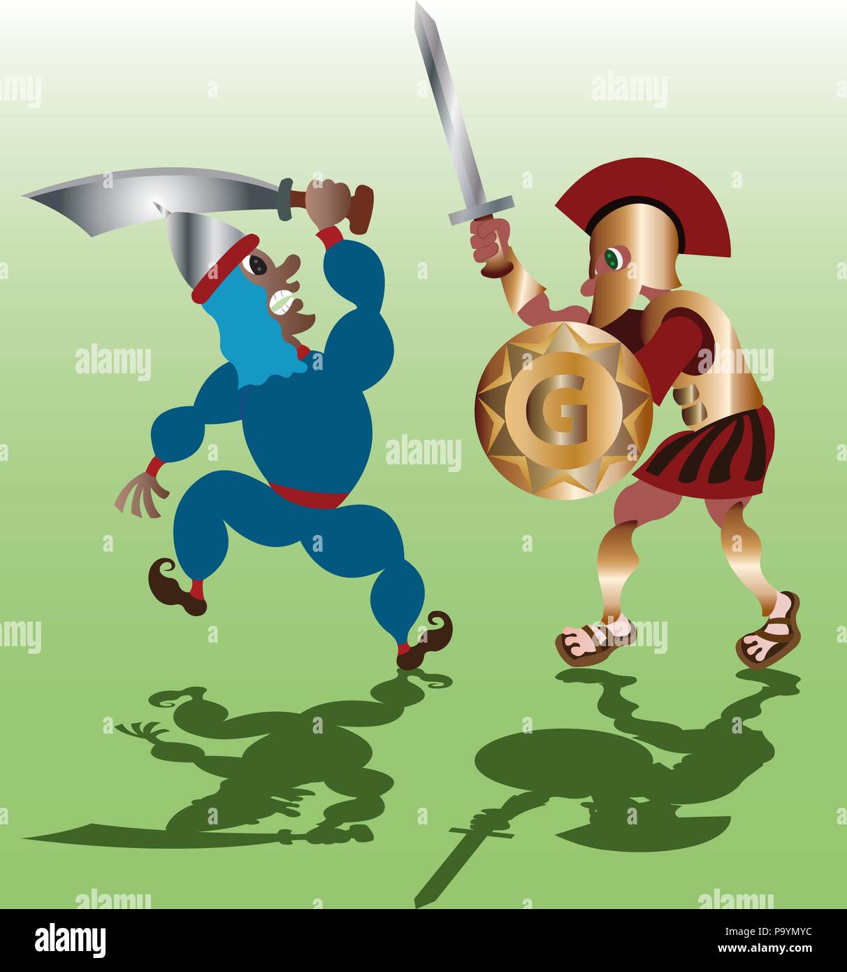 Un fantassin arabe rencontre un soldat grec sur le champ de bataille Illustration de Vecteur