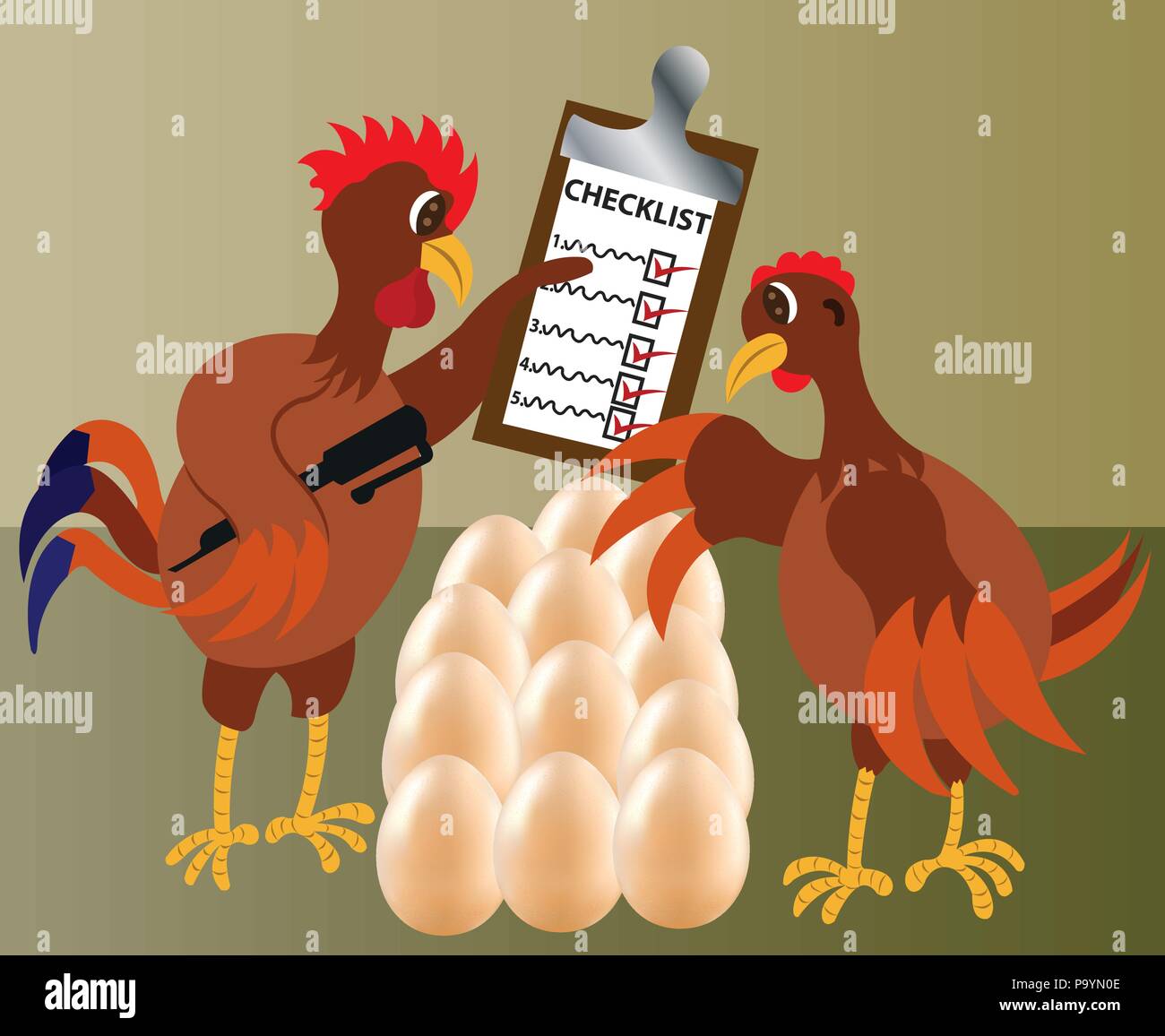 Deux vérifier leurs oeufs de poulet pour confirmer qu'ils sont tous présents, Illustration de Vecteur