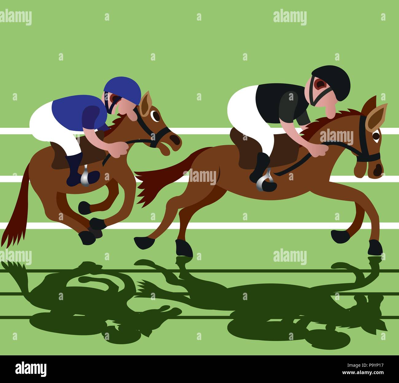 Deux courses de jockeys pour la ligne d'arrivée Illustration de Vecteur