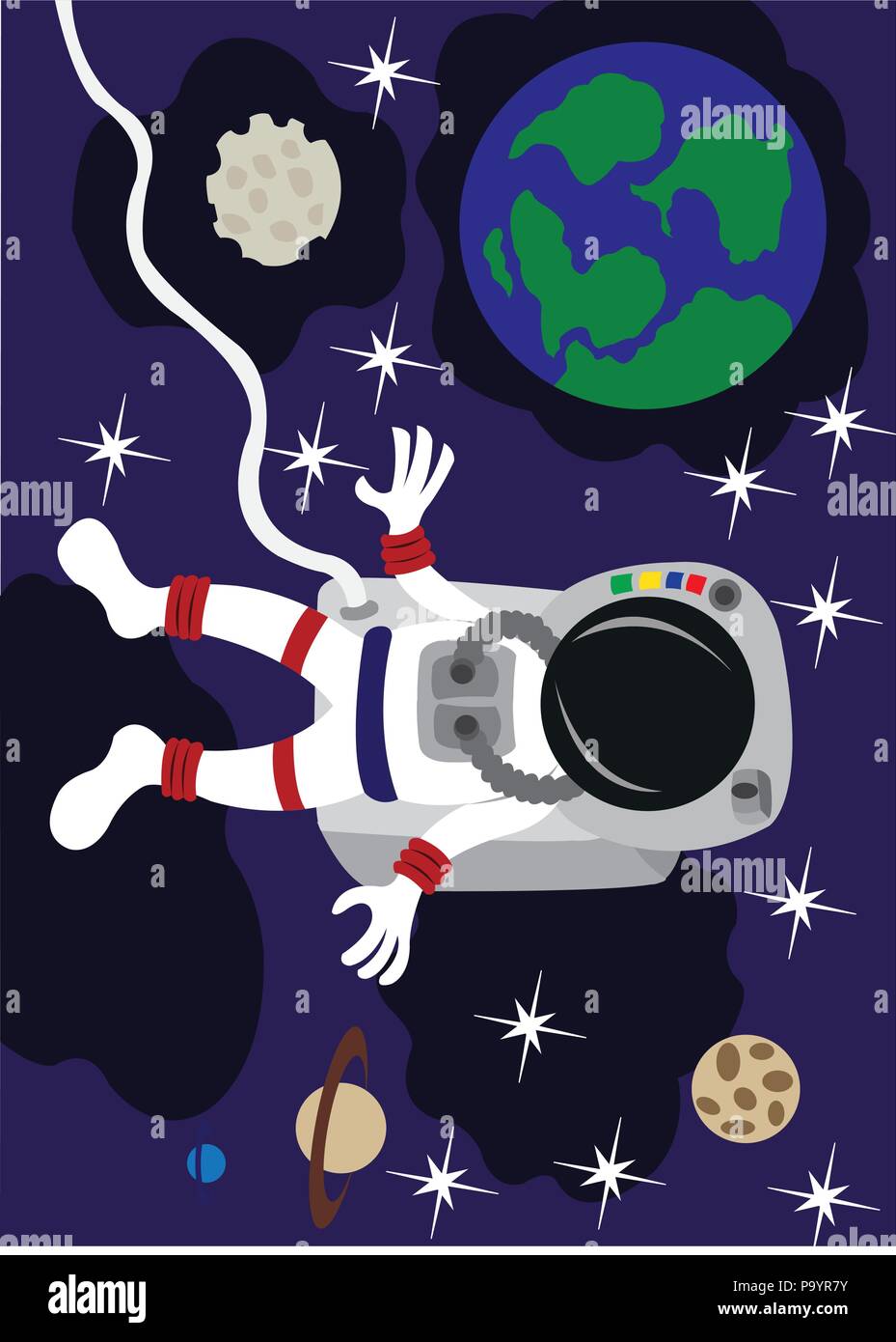 Un astronaute flottant dans l'espace, Illustration de Vecteur