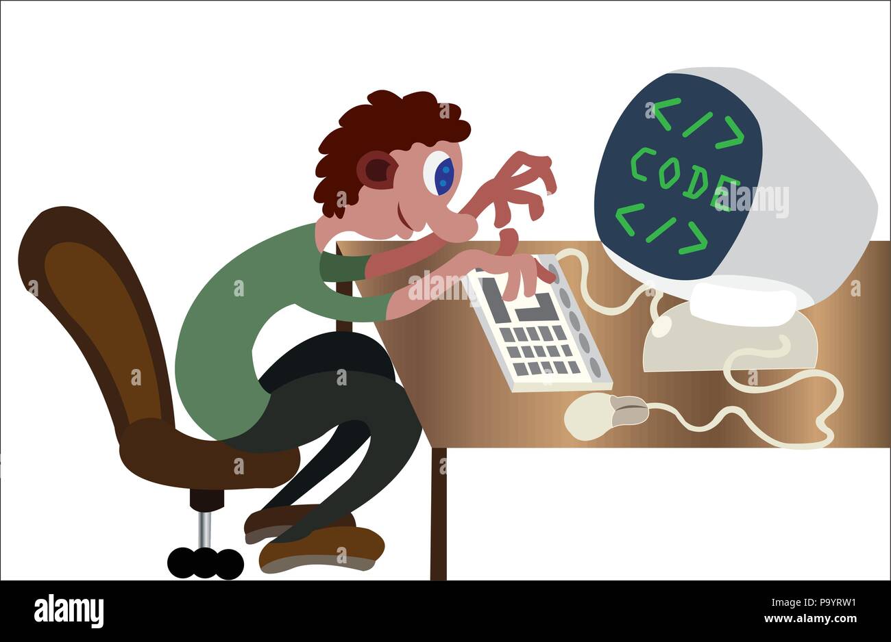Un programmeur occupé à faire certains coding Illustration de Vecteur