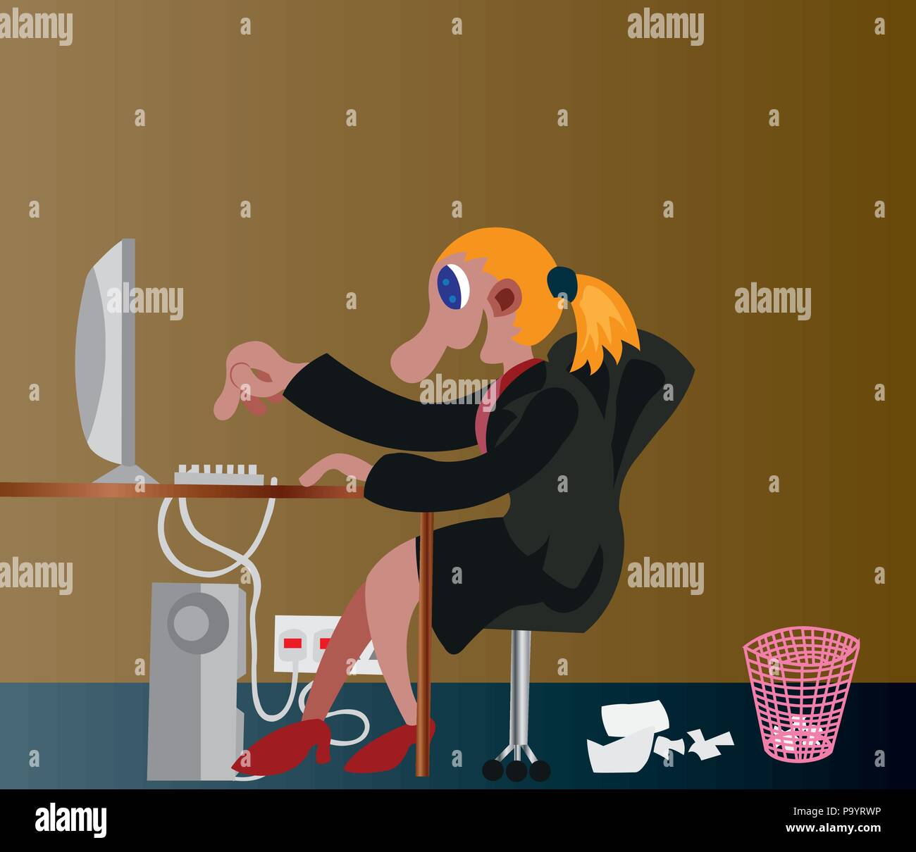 Secrétaire d'un bureau occupé sur le bureau 24, Illustration de Vecteur