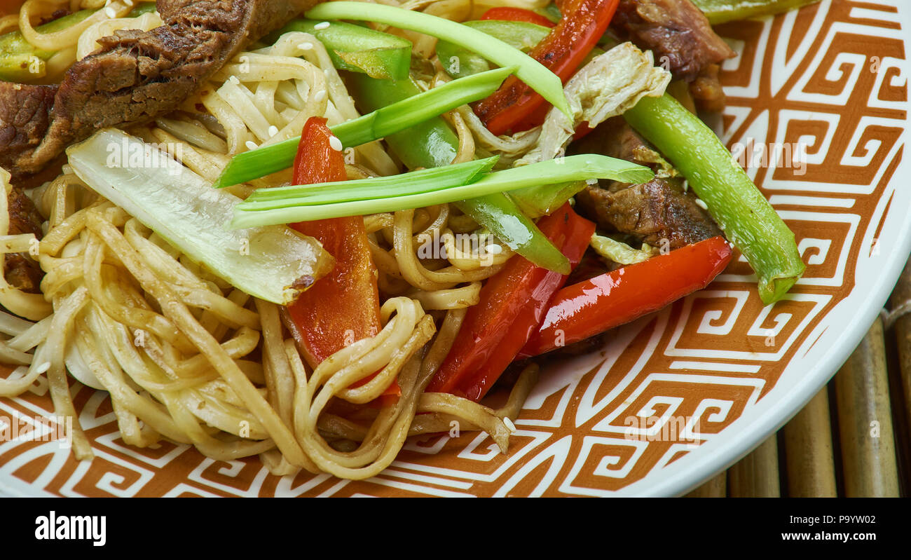 Bœuf Sichuan nouilles au boeuf épicé, sauce chinoise classique Banque D'Images