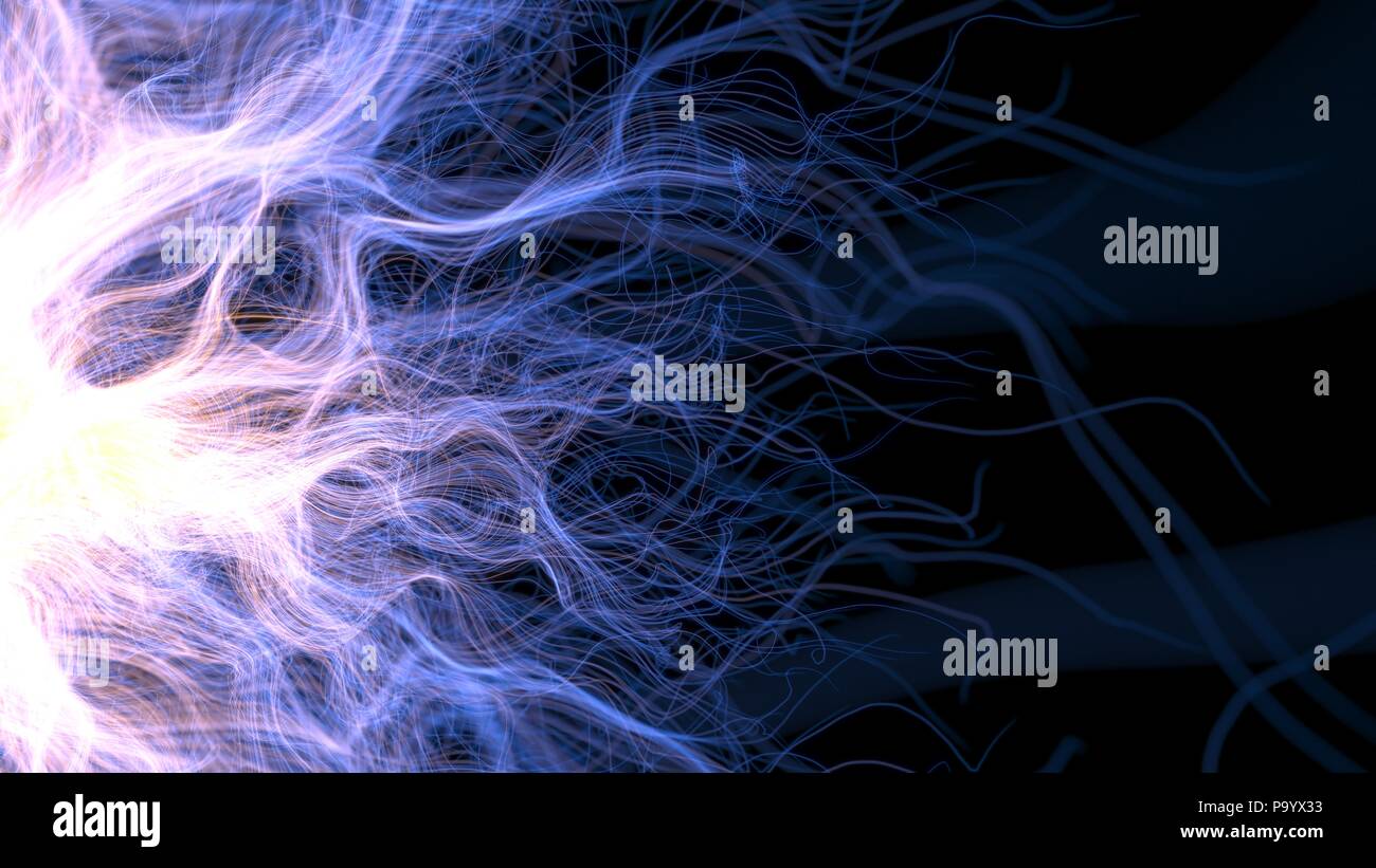 Les lignes d'énergie croissante, côté gauche version. Illustration 3d avec effet de profondeur de champ. Banque D'Images