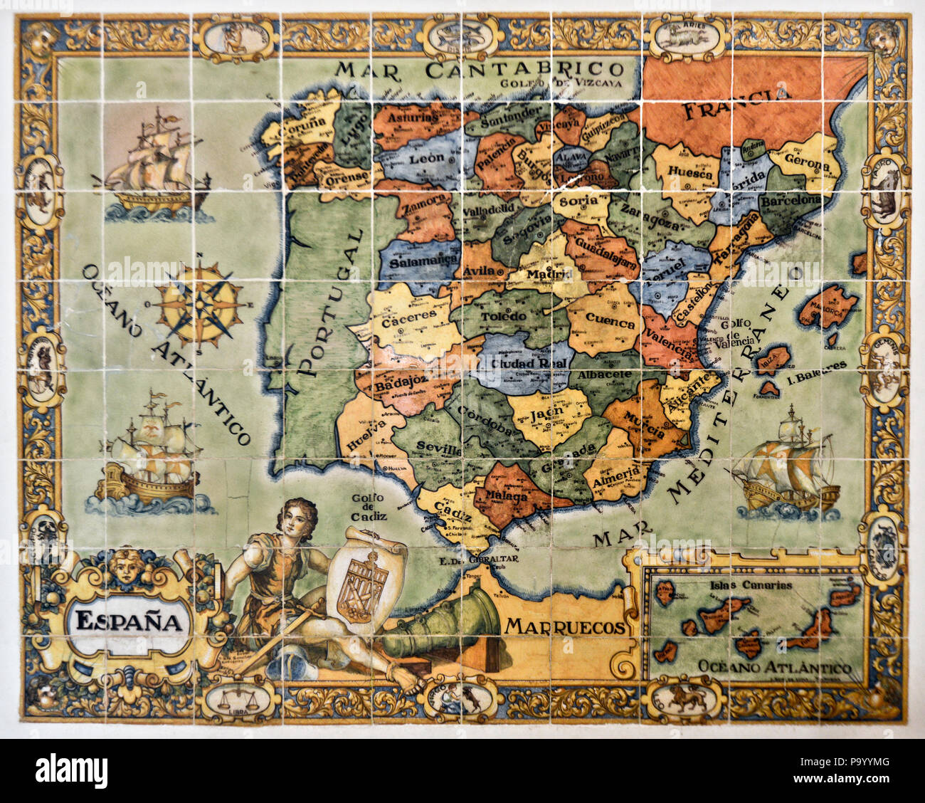 La carte de l'Espagne a fait en carreaux de céramique. Alcazar of Segovia Banque D'Images