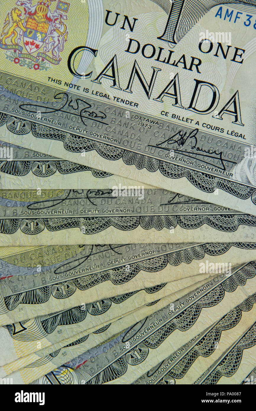 1 Scènes de la Canada bank note pour la première fois en 1970 et remplacée en 1986. Conçu pour être plus résistant à la contrefaçon. Le billet de $1 représente le Parlement Banque D'Images