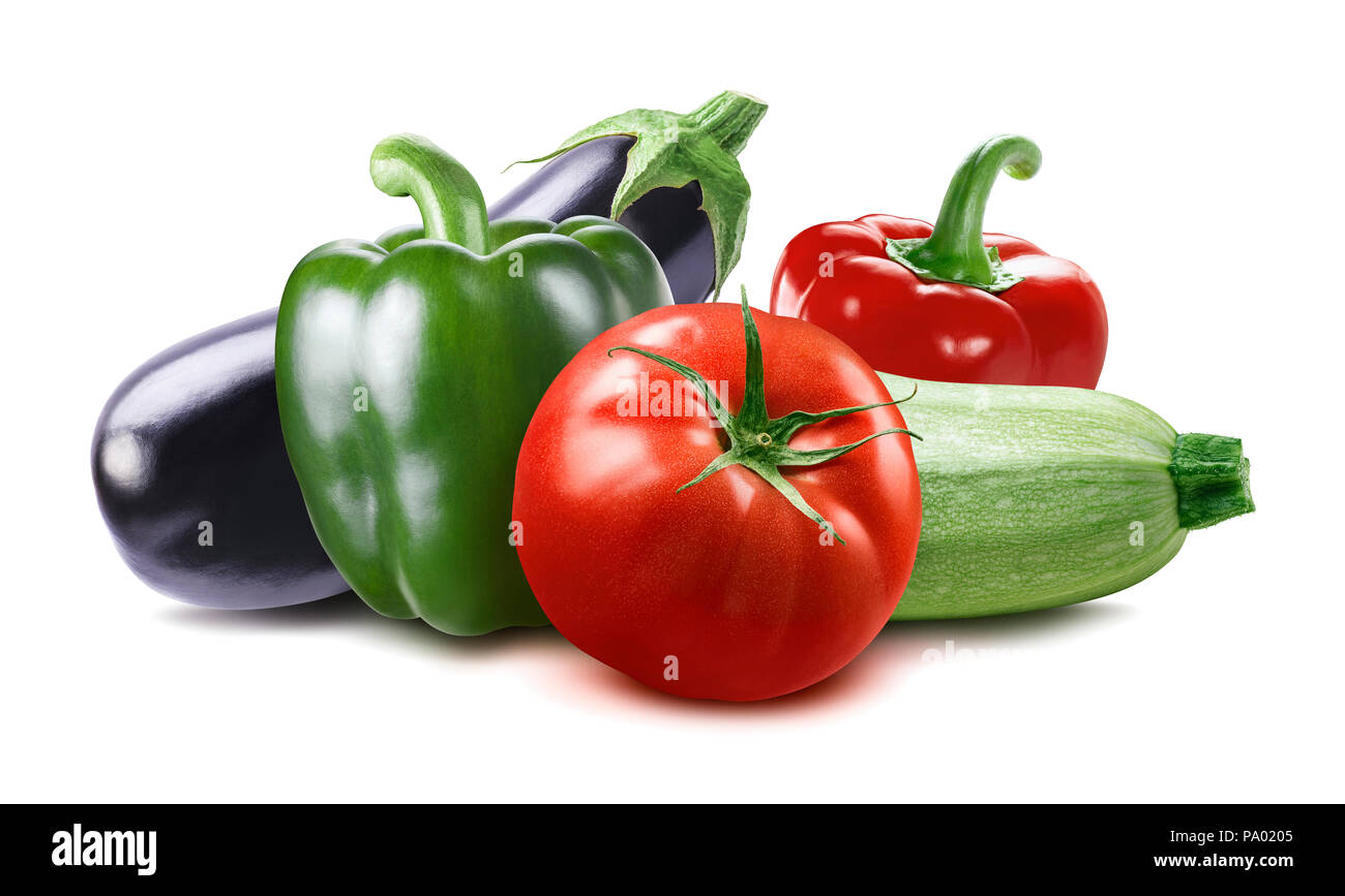 Legumes Aubergine Courge Tomate Ratatouille Courgettes Ingredients Isole Sur Fond Blanc Comme Element De Design Package Long Horizontal Photo Stock Alamy