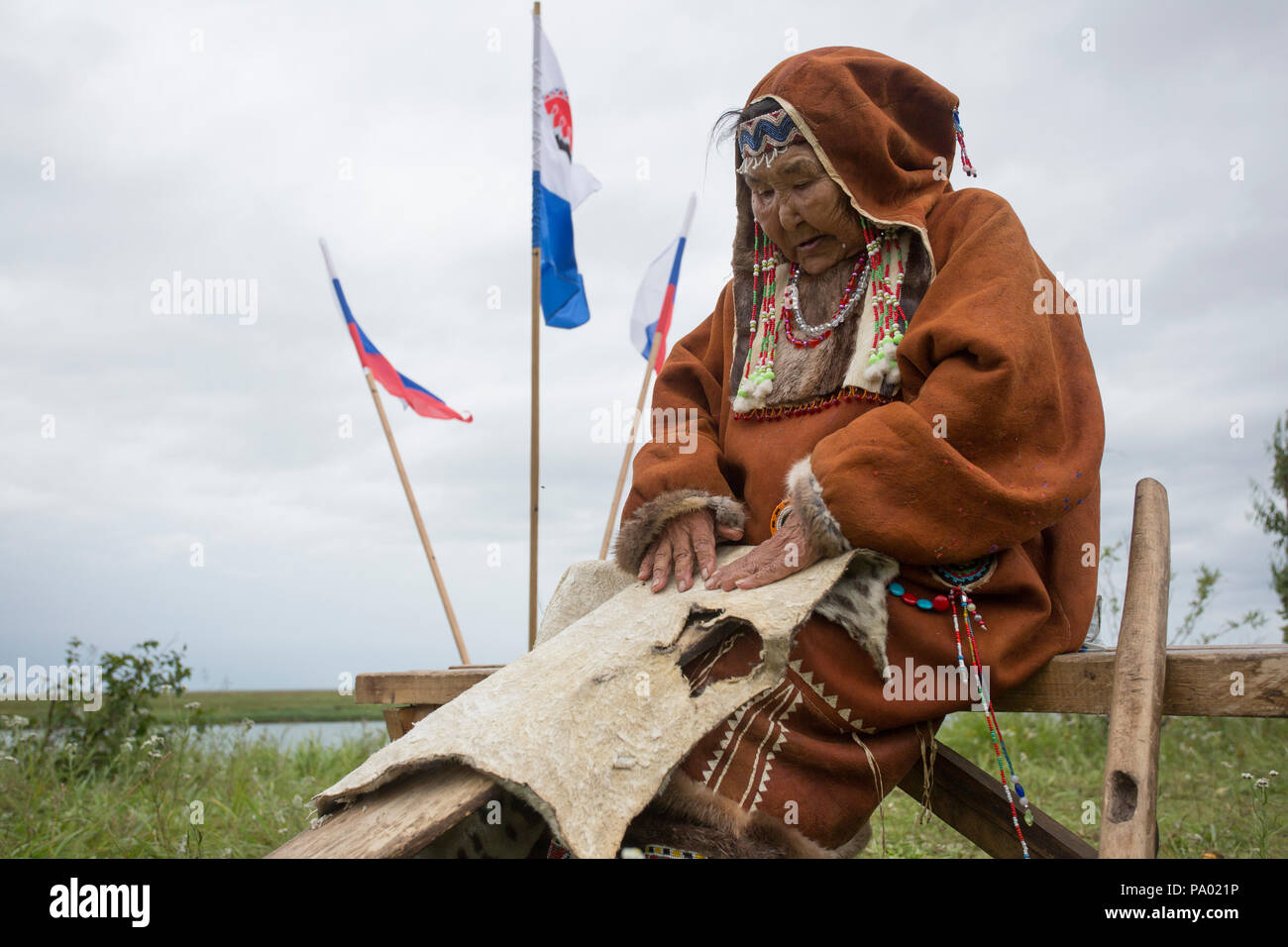 Femme Tymlat Koriak, Village, du Kamtchatka Banque D'Images
