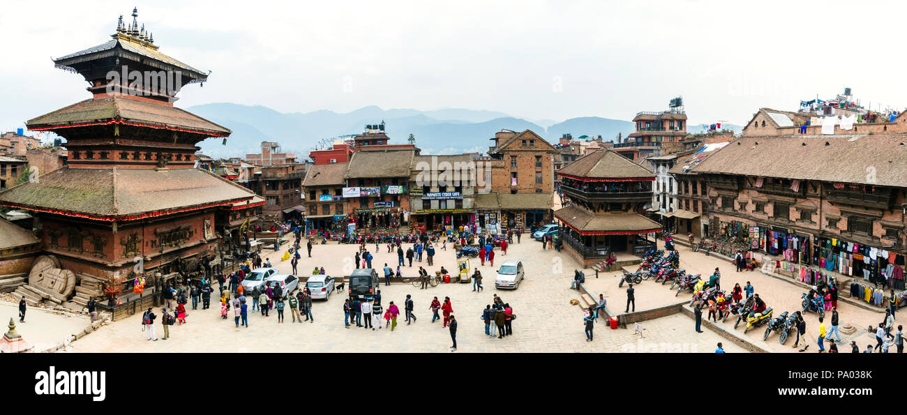 Vue sur la place de Taumadhi temple Nyatapola, Bhaktapur, Népal Banque D'Images