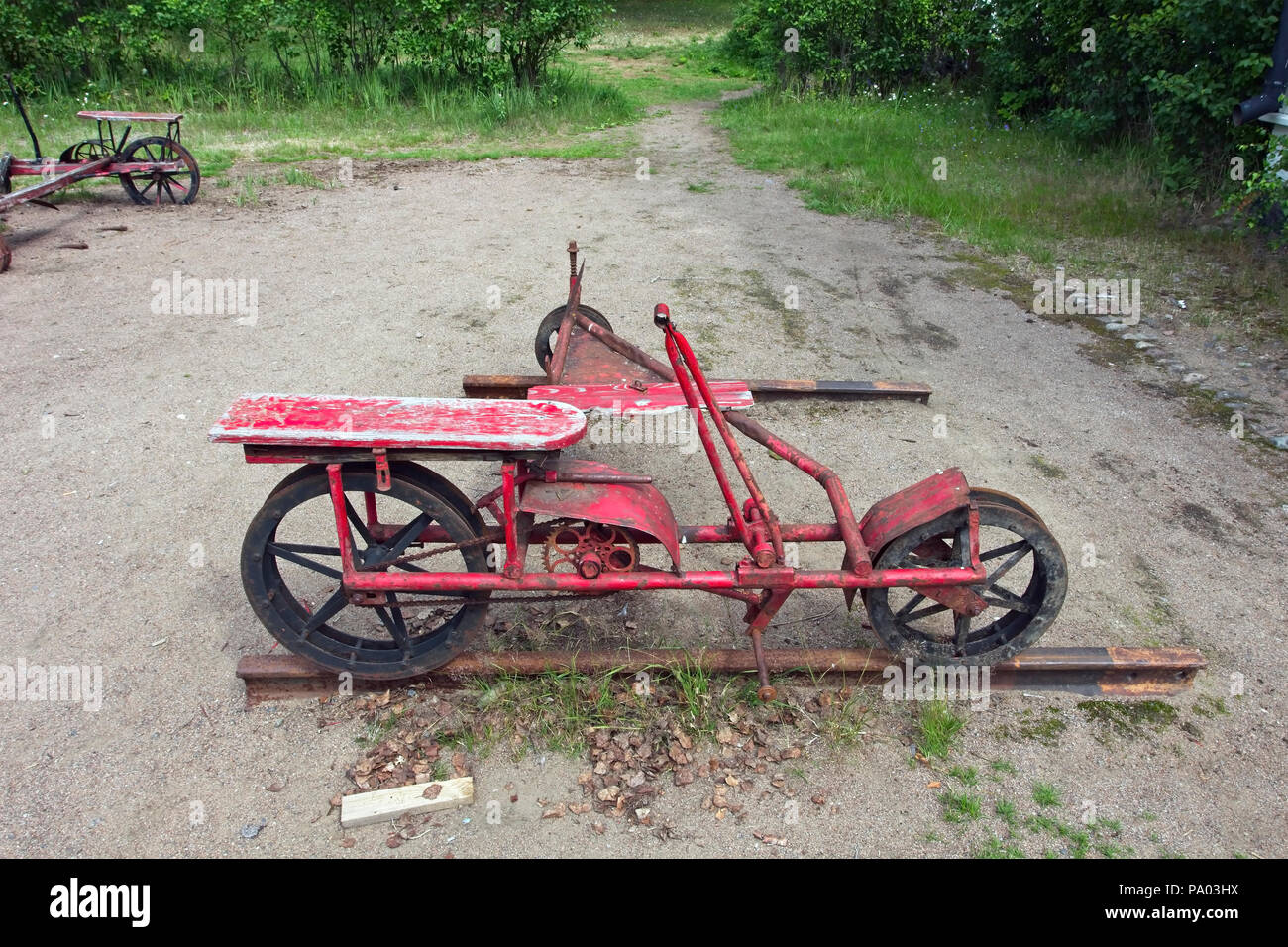 Ancienne voie de handcars sur l'affichage à l'Pulsa, Lappeenranta FINLANDE Banque D'Images