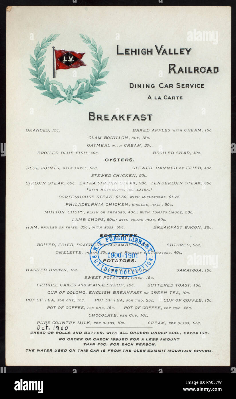 Petit-déjeuner (237) détenus par LEHIGH VALLEY RAILROAD - LOCATION DE SALLE À MANGER (au) EN ROUTE (RR) (NYPL Hadès-274757-469032) Banque D'Images