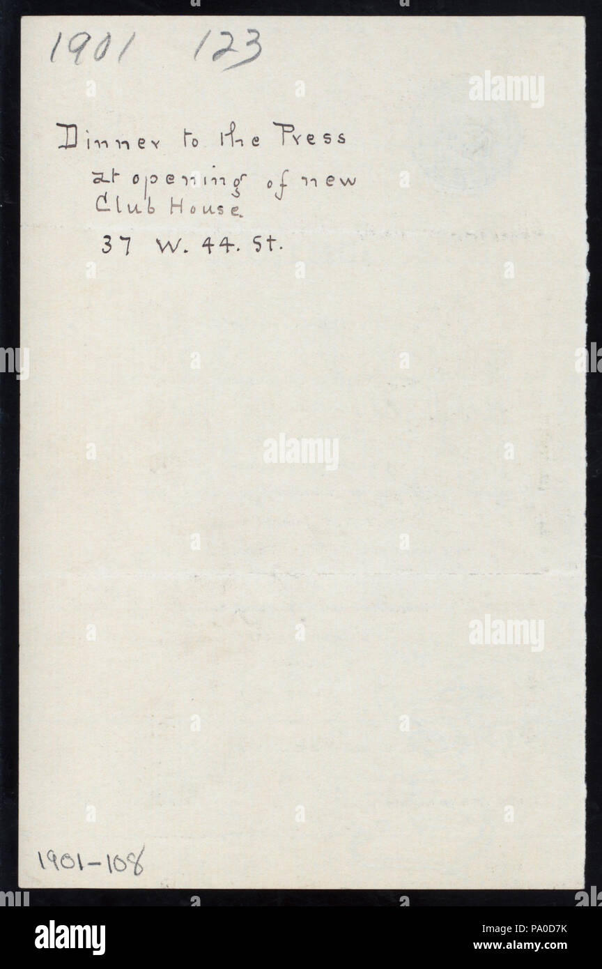 576 LE DÎNER À LA PRESSE À L'OUVERTURE DE NOUVEAU CLUB HOUSE) (détenu par) NEW YORK YACHT CLUB (at) "NEW YORK YACHT CLUB, NY" (d'autres (club) ;) (NYPL)-275371-4000012117 Hades Banque D'Images