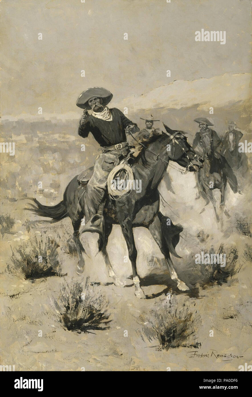 Frederic Remington 673 - jours sur la gamme ("Haut les mains !") - Banque D'Images