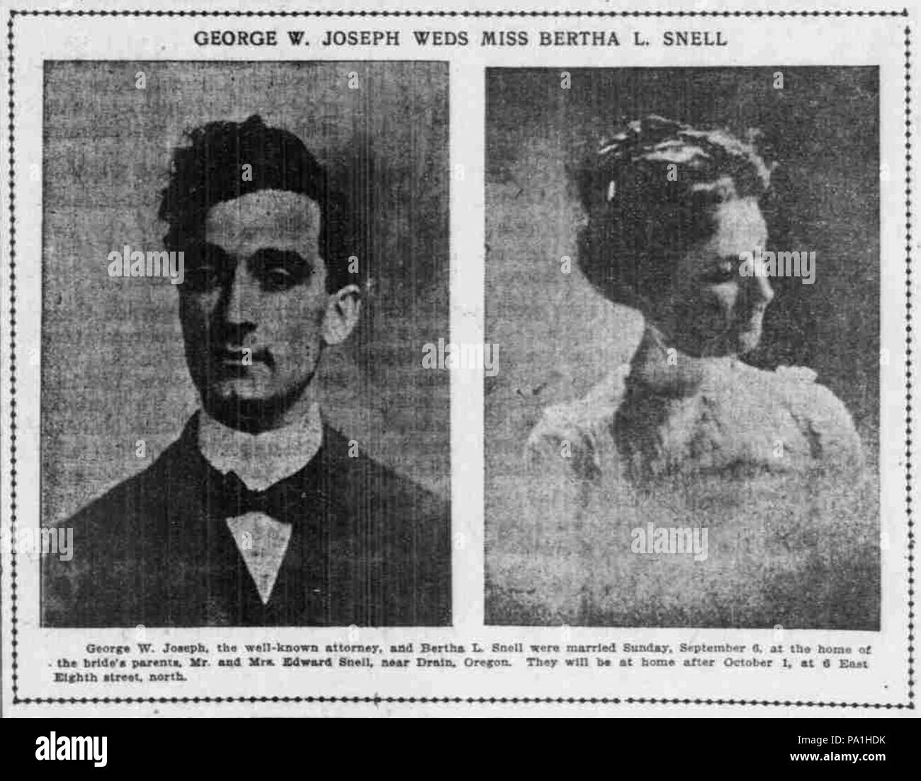 704 George Joseph Bertha Snell annonce mariage Banque D'Images