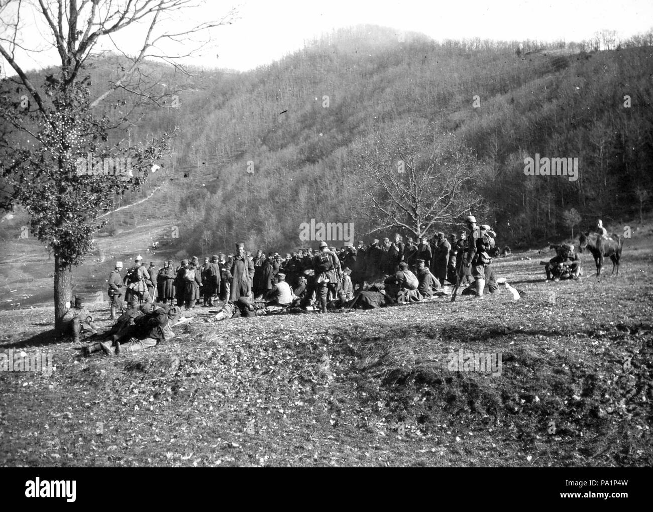652 Première Guerre mondiale, militaires, hommes, uniforme, relaxation, cheval, montagne, colline, soldat allemand Fortepan 11476 Banque D'Images