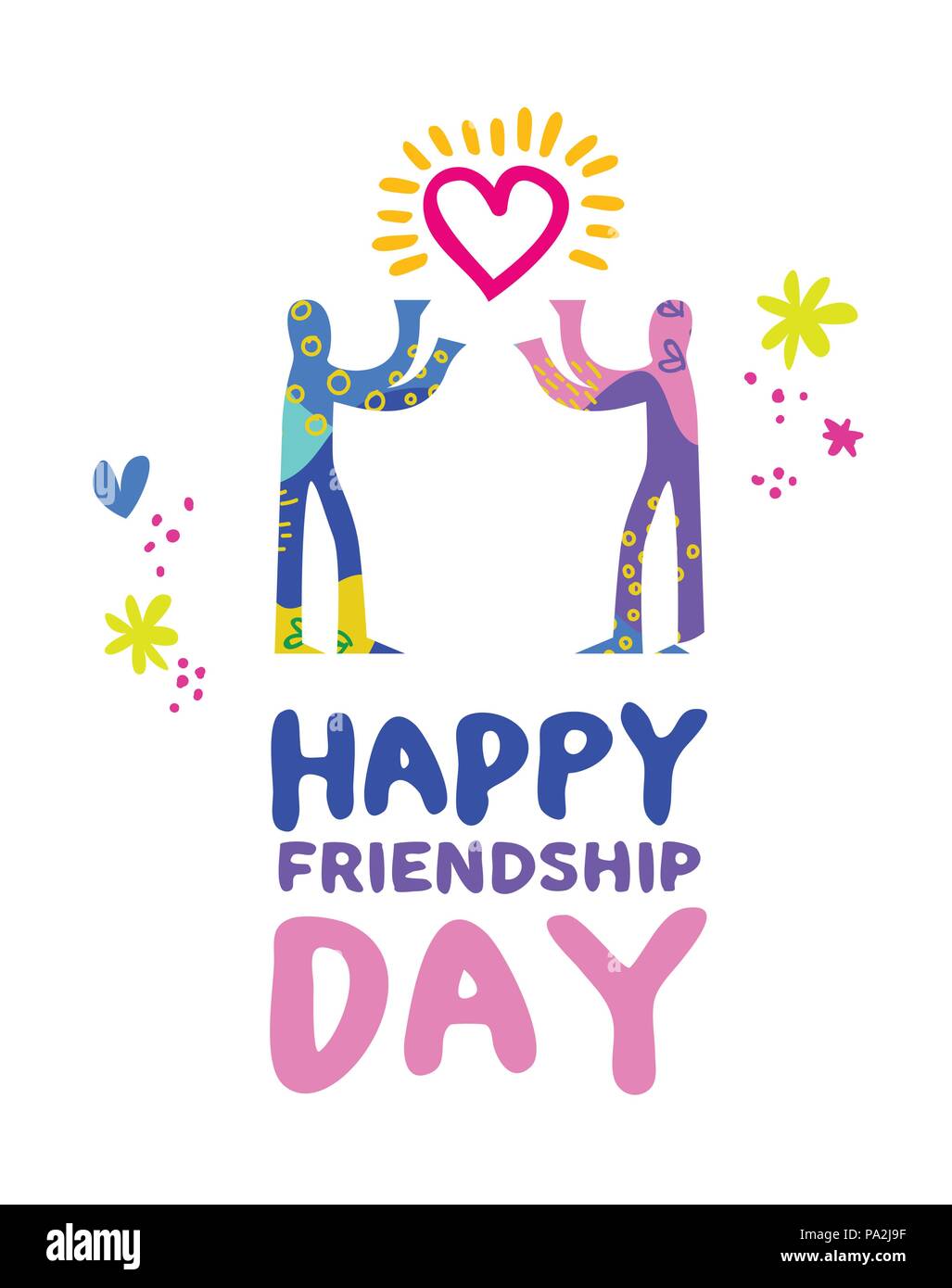 La journée de l'amitié heureuse, illustration de carte de vœux d'amis dessinés à la main, l'amour dans le partage de l'art abstrait coloré de style. Vecteur EPS10. Illustration de Vecteur