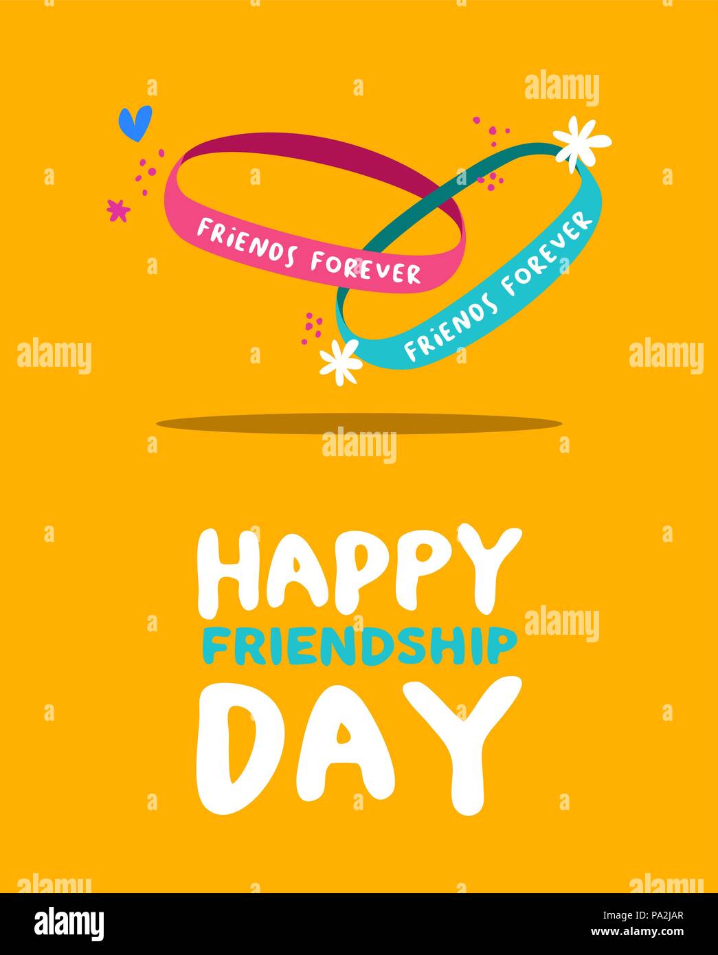 La Journée de l'amitié heureuse carte de souhaits pour des vacances, des amis pour toujours avec bracelet mignon décoration dessiné à la main. Vecteur EPS10. Illustration de Vecteur