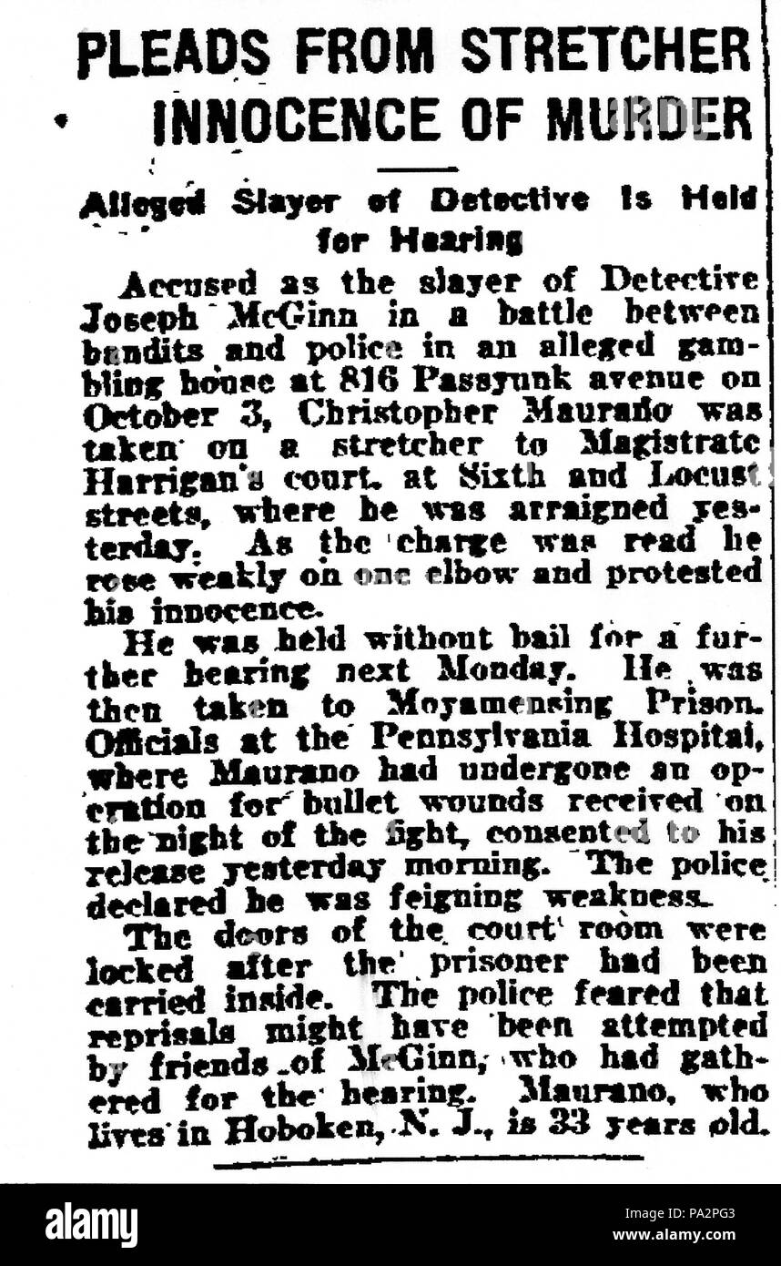 386 Joseph Patrick Détective McGinn meurtre dans le Philadelphia Inquirer, le 29 octobre 1920 Banque D'Images