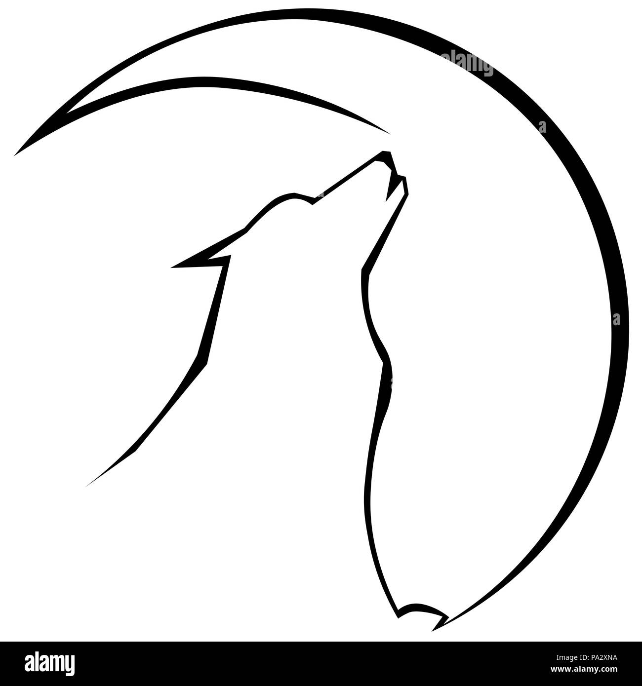 Silhouette de loup hurlant à la lune logo minimaliste, tatouage Illustration de Vecteur