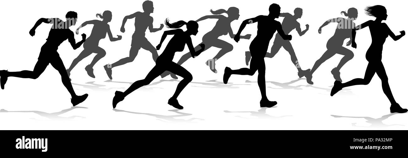 Runners Race Track and Field Silhouettes Illustration de Vecteur