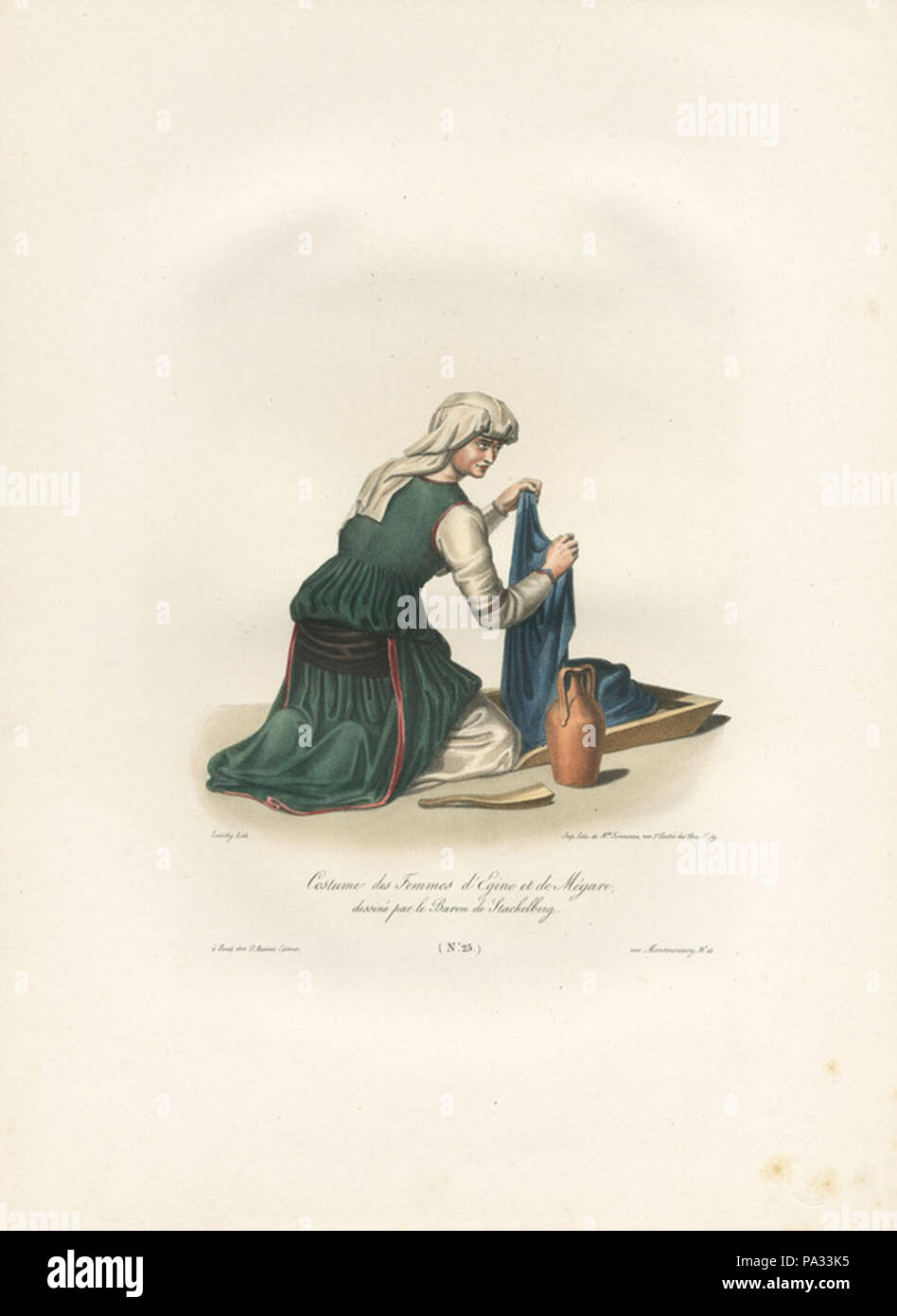56 costume des femmes d' Egine et de Mégara, dessiné par le baron de Stackelberg - Otto Magnus Von Stackelberg - 1828 Banque D'Images