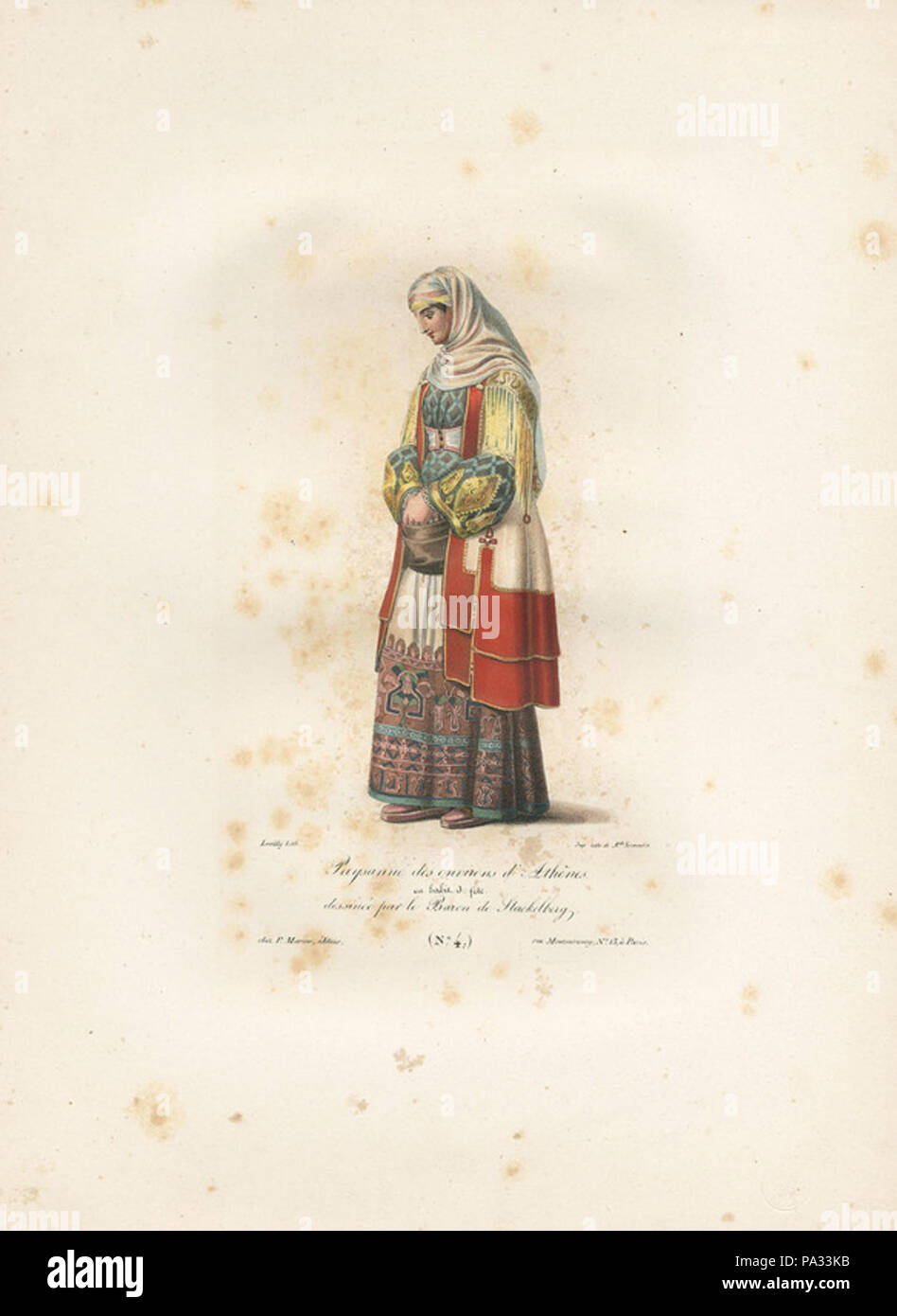 196 Paysanne des environs d'Athènes en habit de fête, dessiné par le baron de Stackelberg - Otto Magnus Von Stackelberg - 1828 Banque D'Images