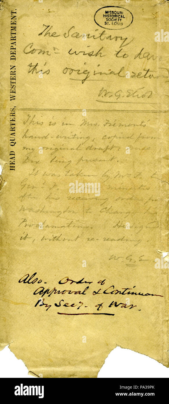 624 Enveloppe avec remarque par William G. Eliot, le 6 septembre 1861 Banque D'Images