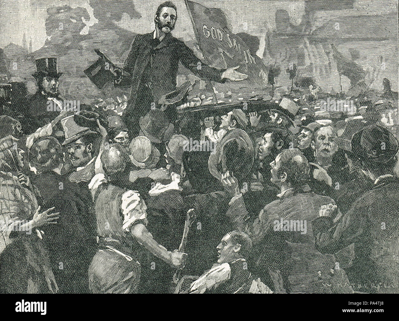 Charles Stewart Parnell, lors d'une réunion anti-louer à Limerick, Irlande, 31 août 1879 Banque D'Images