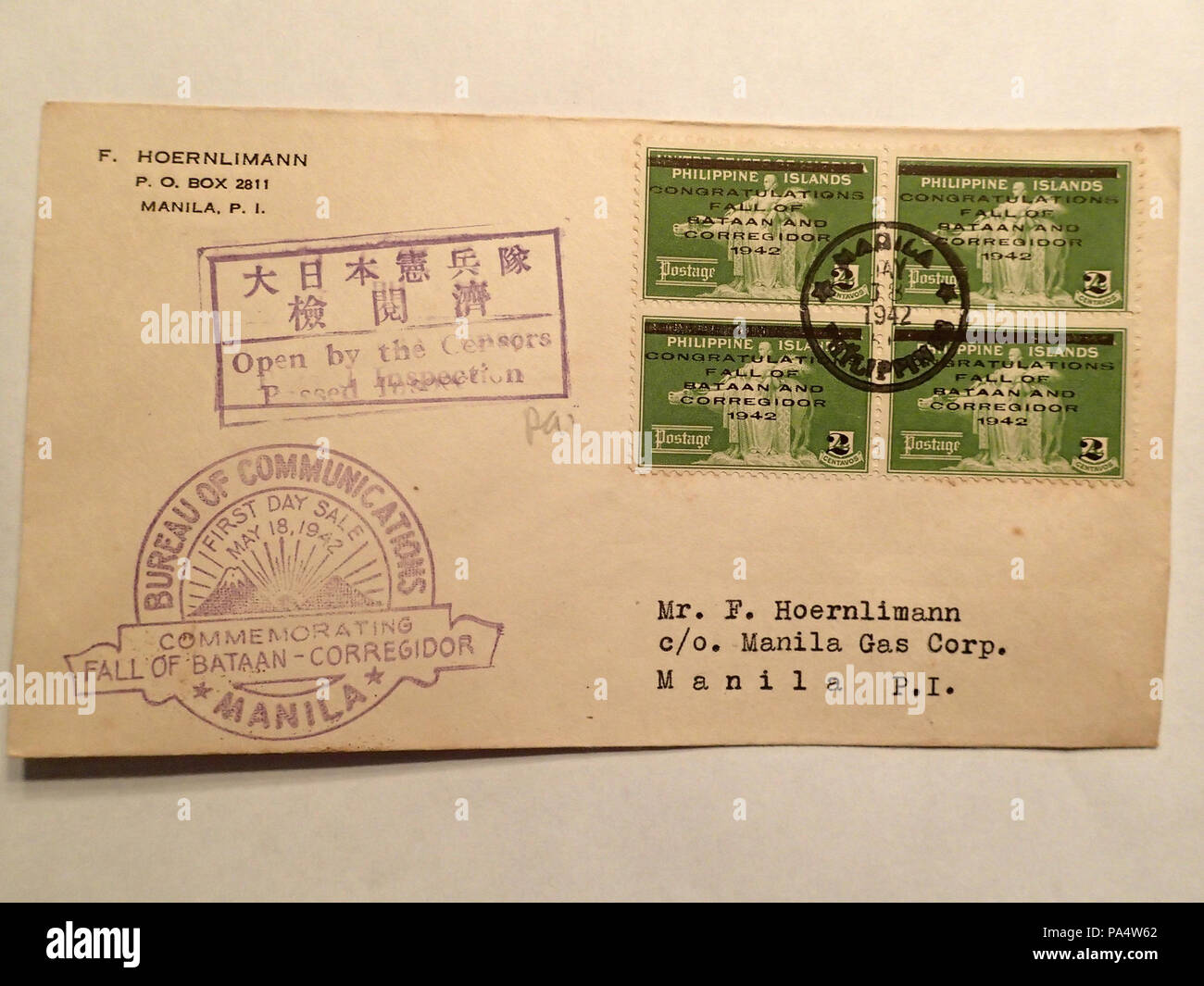 138 de l'occupation japonaise des Philippines Histoire postale 05 Banque D'Images