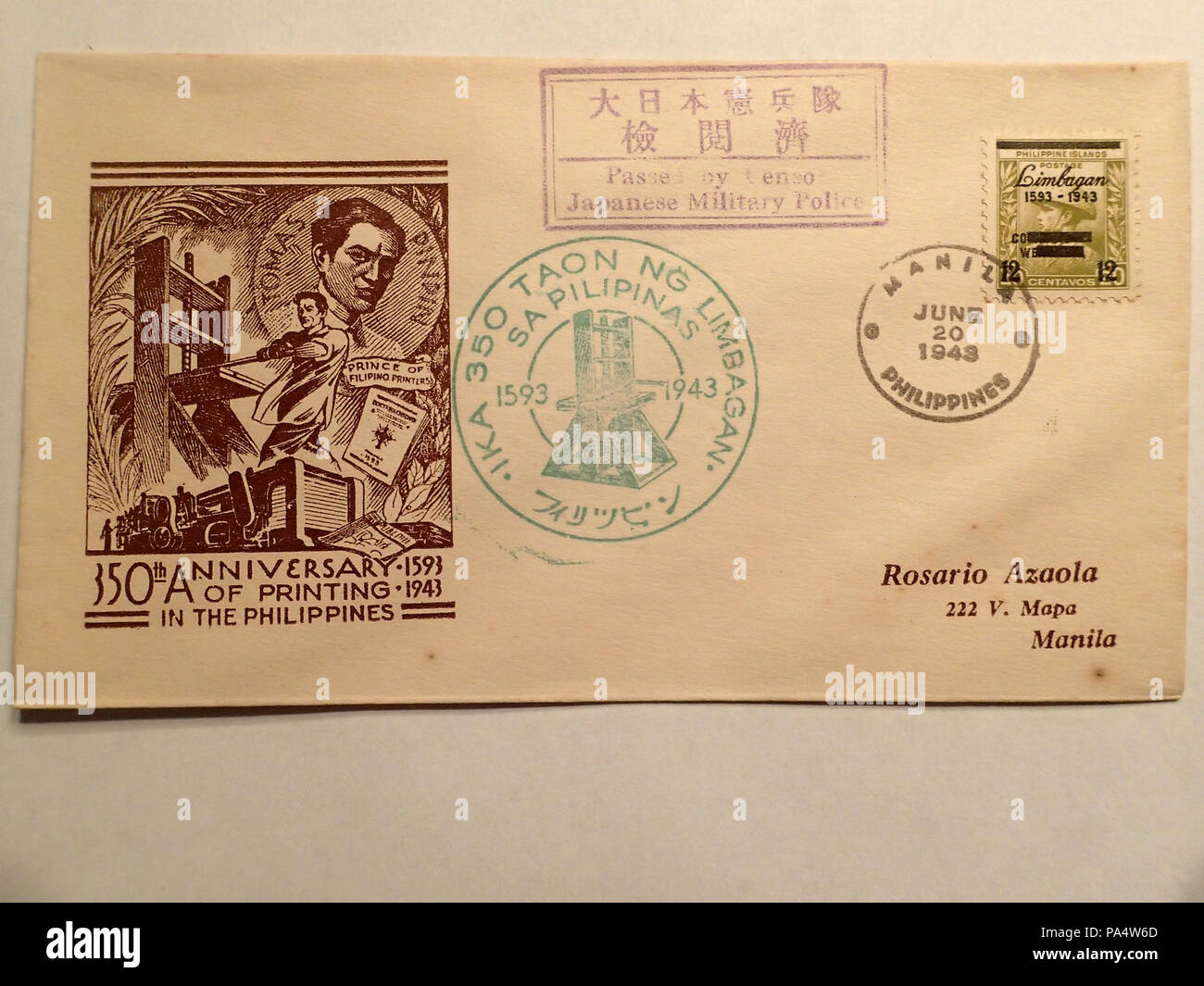 138 de l'occupation japonaise des Philippines Histoire postale 08 Banque D'Images