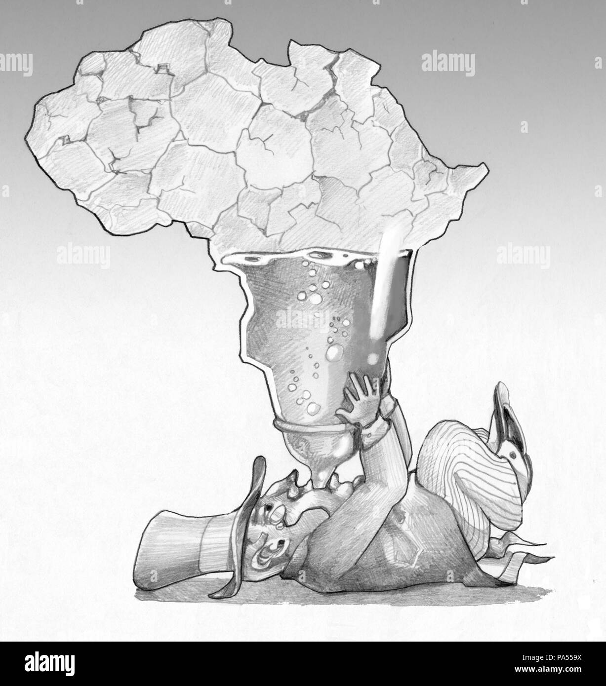 Un riche banquier utilise l'Afrique comme un biberon en tournant son en un désert Banque D'Images