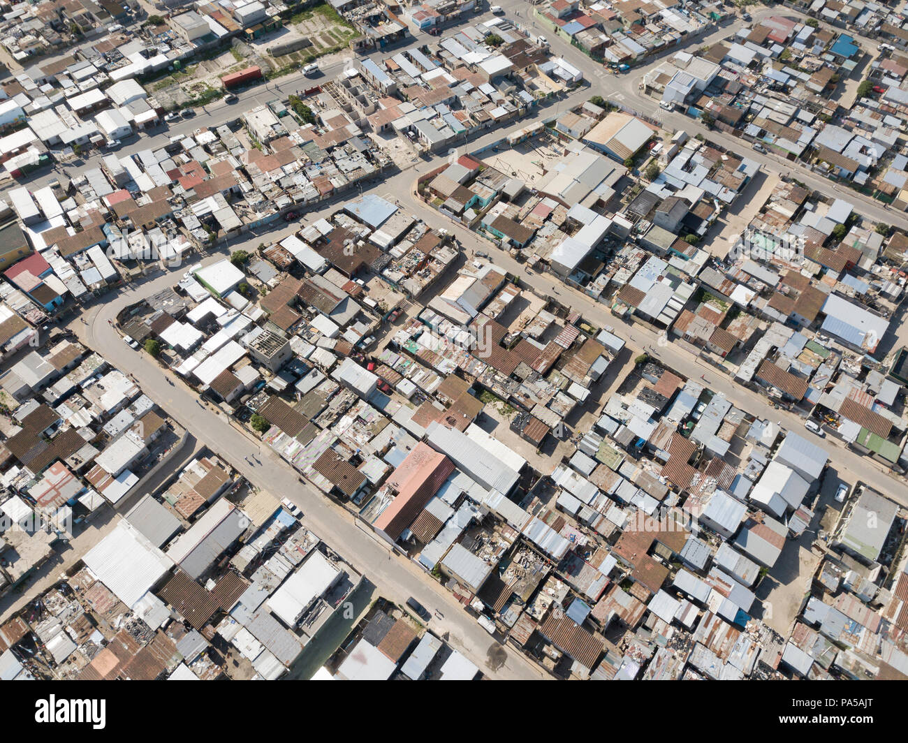 Vue aérienne sur un township en Afrique du Sud Banque D'Images