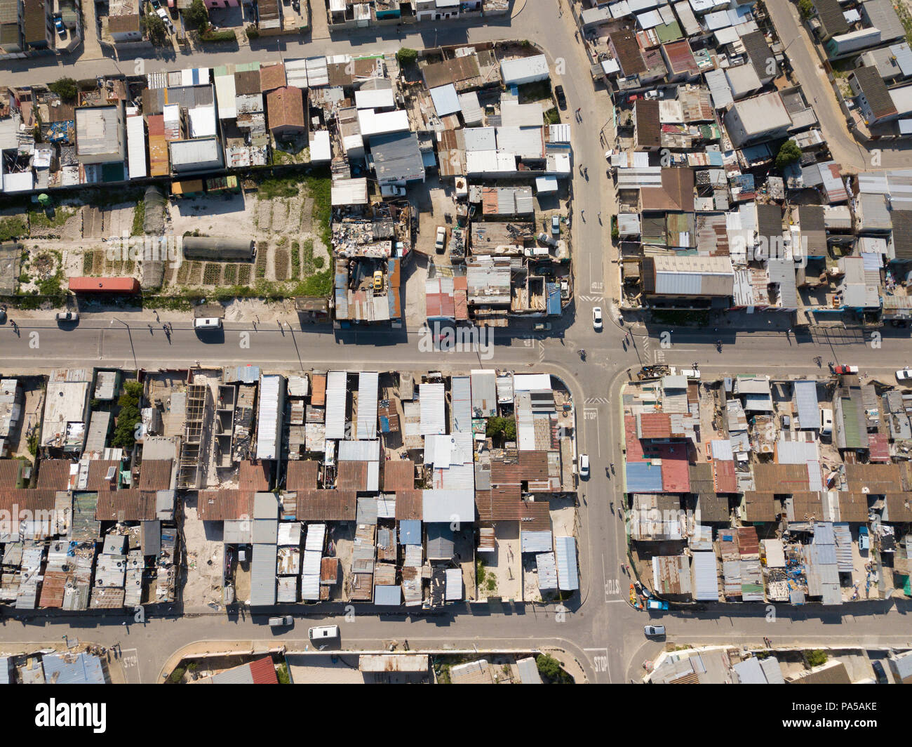 Vue aérienne sur un township en Afrique du Sud Banque D'Images